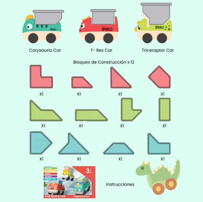 Set de Carritos Dinosaurio. Apilamiento de Bloques